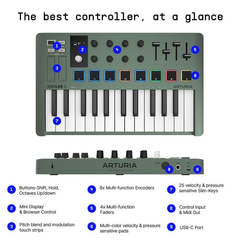 Controlador MIDI Arturia miniLab 3 - 25 Teclas (Verde Menta